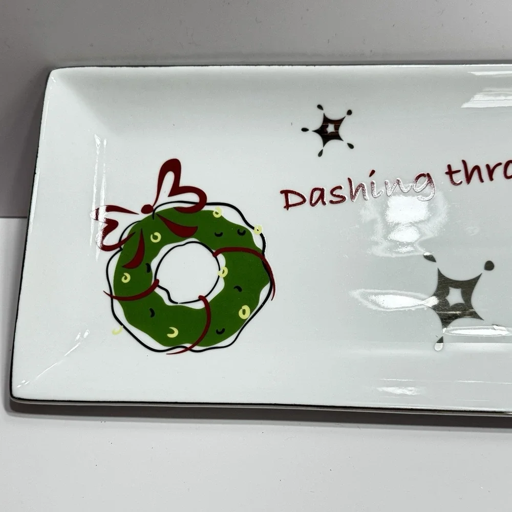 Studio Dashing Through the Snow Holiday Serving Tray Platter Rectangle Reindeer